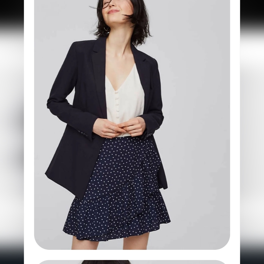 LOFT Navy Polka Dot Ruffled Wrap Skirt size 0